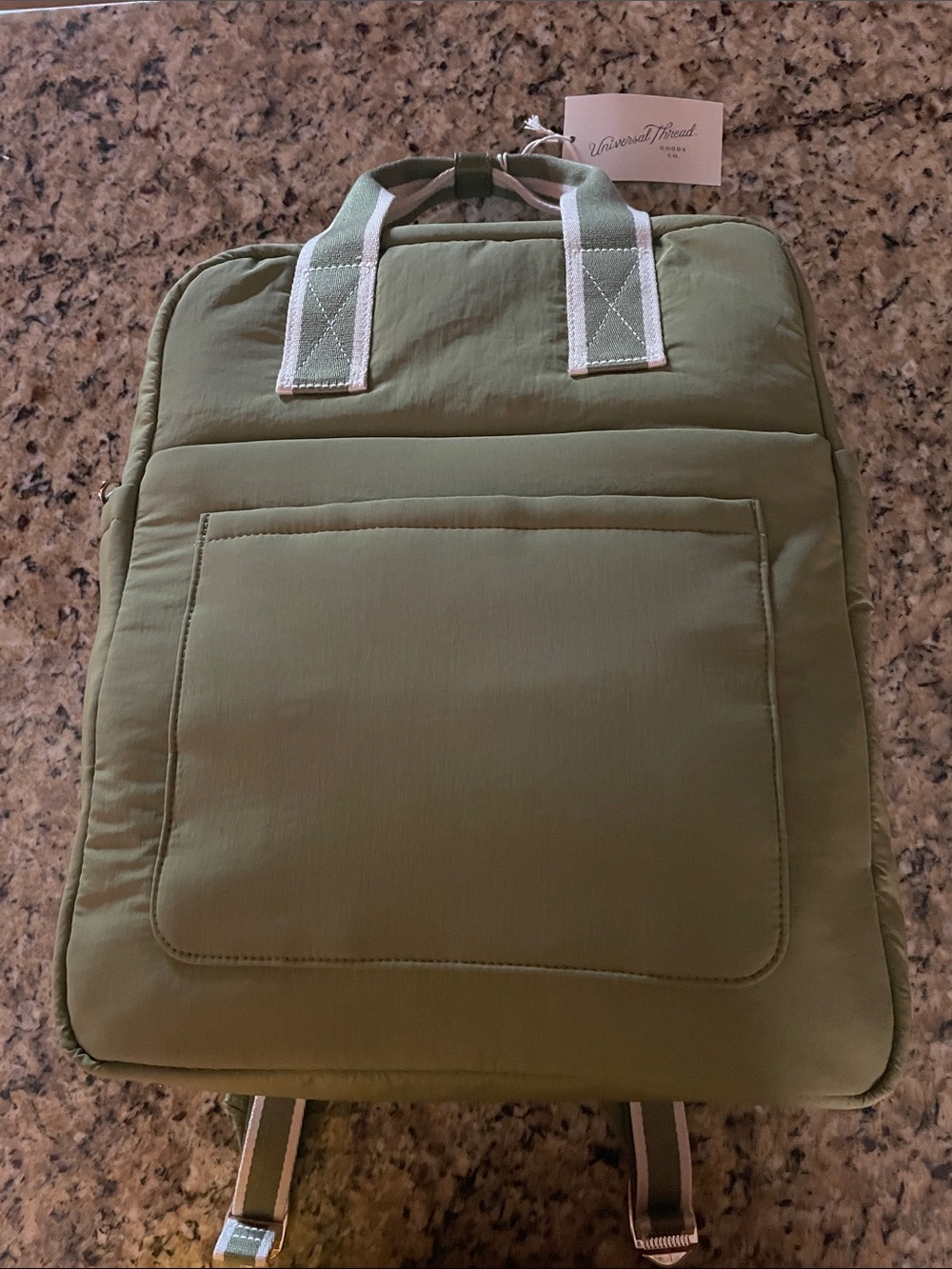 Universal Thread Olive Green Padded Backpack Tote with White Trim Handles